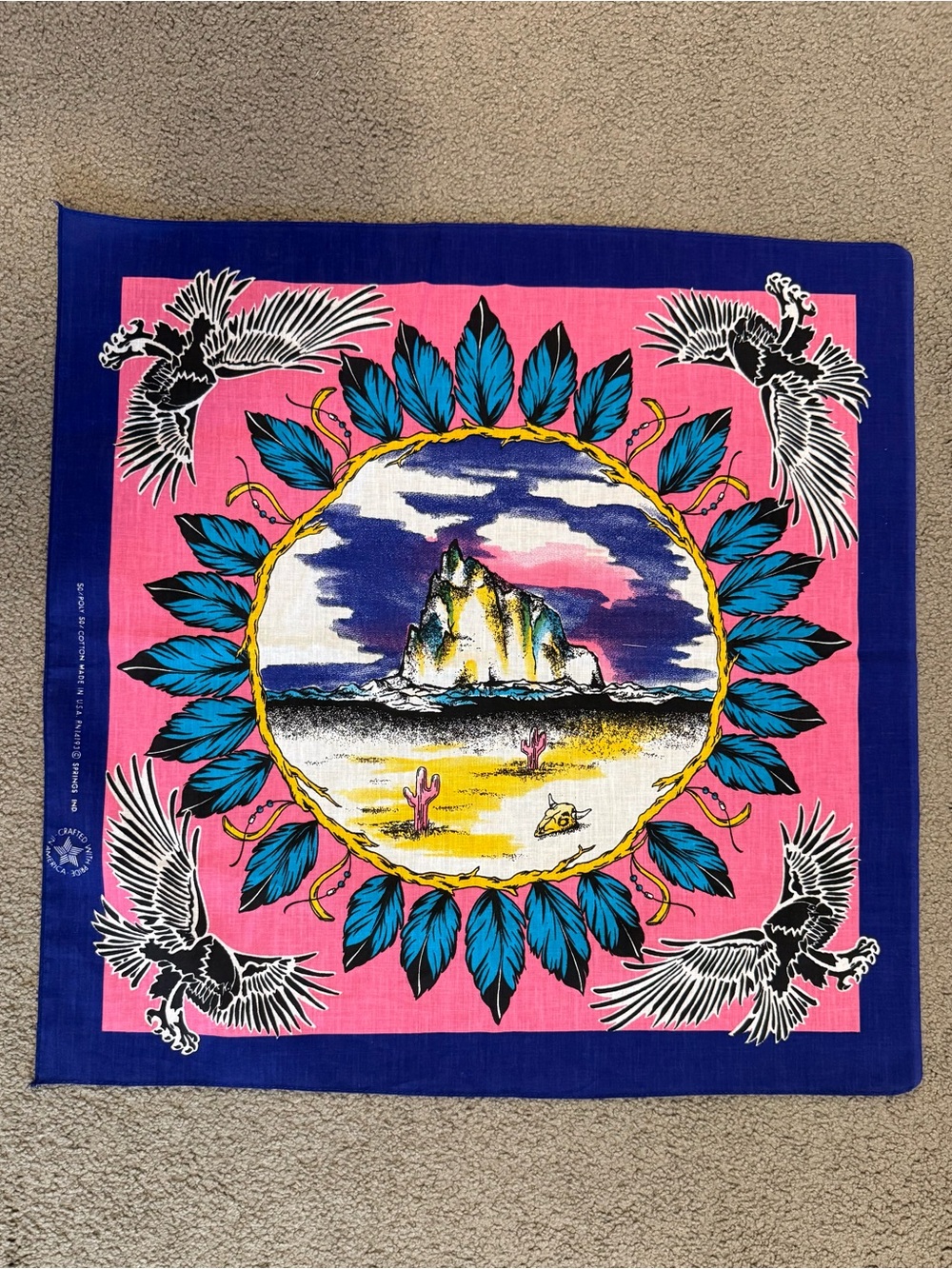 VTG Boho Southwestern Cactus Feathers Mountains Eagles Bandana